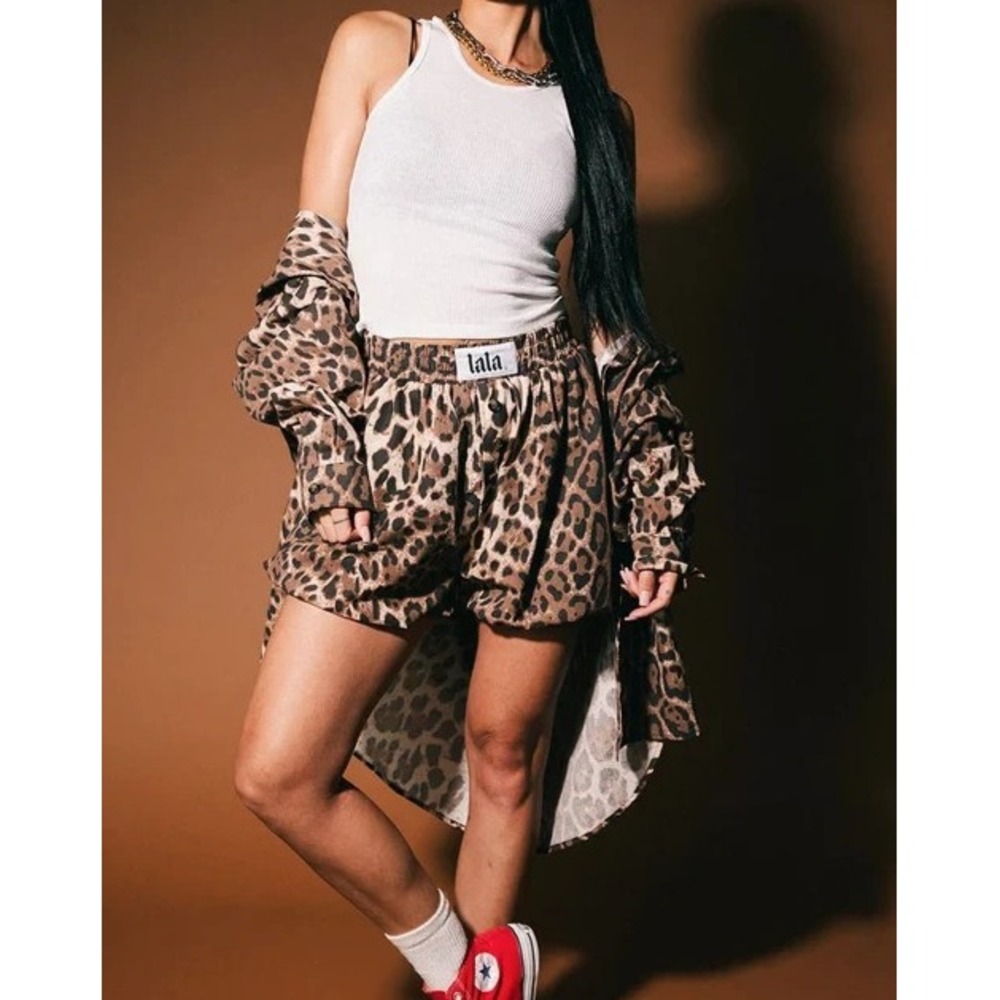 Dressed In LaLa Women's Big Heart Bloomer Boxer Short in Leopard XLarge NWT
